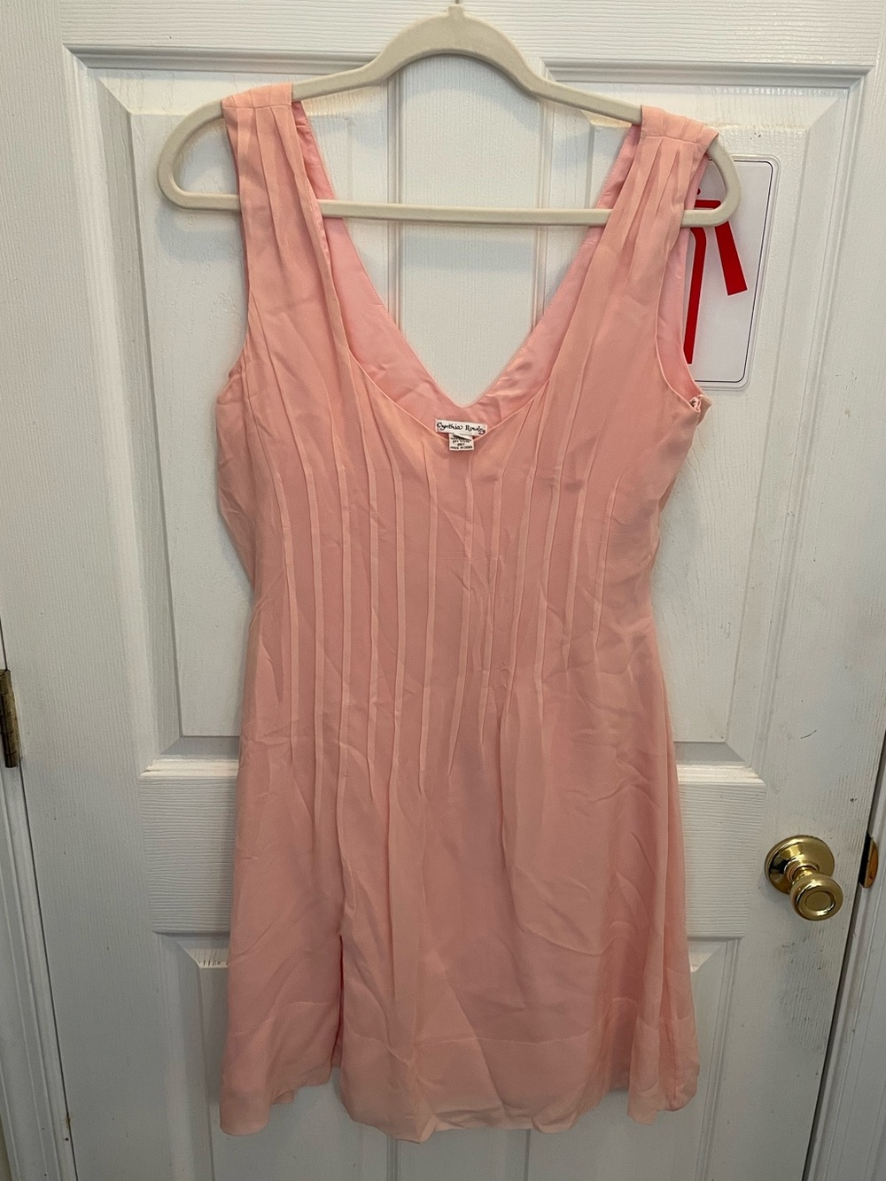 Cynthia Rowley Pale Pink Pleated V-Neck Chemise